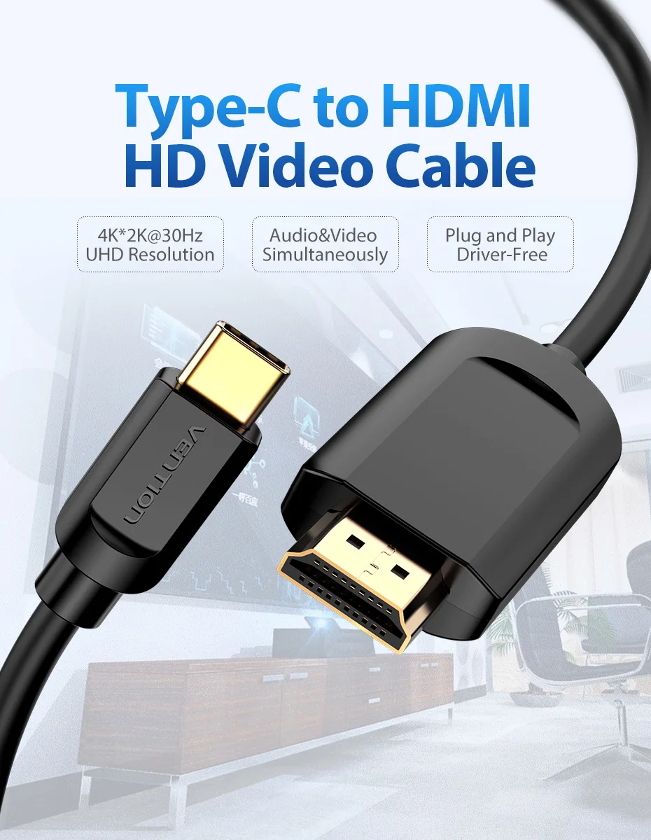 Vention USB C HDMI кабель 4 к 60 Гц Тип C к HDMI Thunderbolt 3 конвертер для MacBook huawei mate 30 Pro usb type-C HDMI адаптер