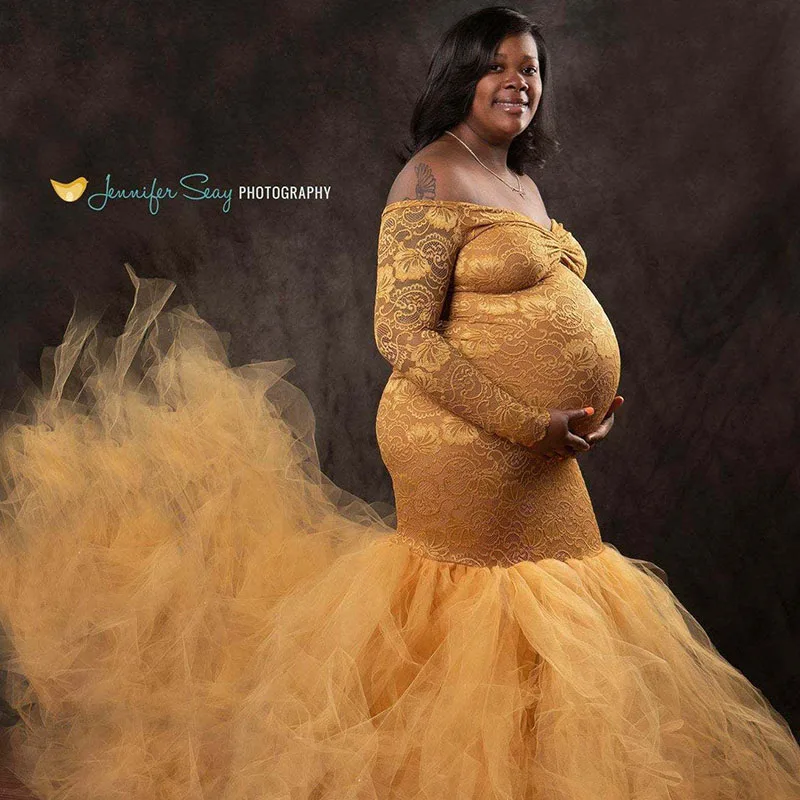 Long Sleeve Maternity Dresses Lace Maxi 