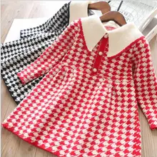Платье-свитер для девочек весенние детские вязаные платья в клетку модное высококачественное детское платье принцессы