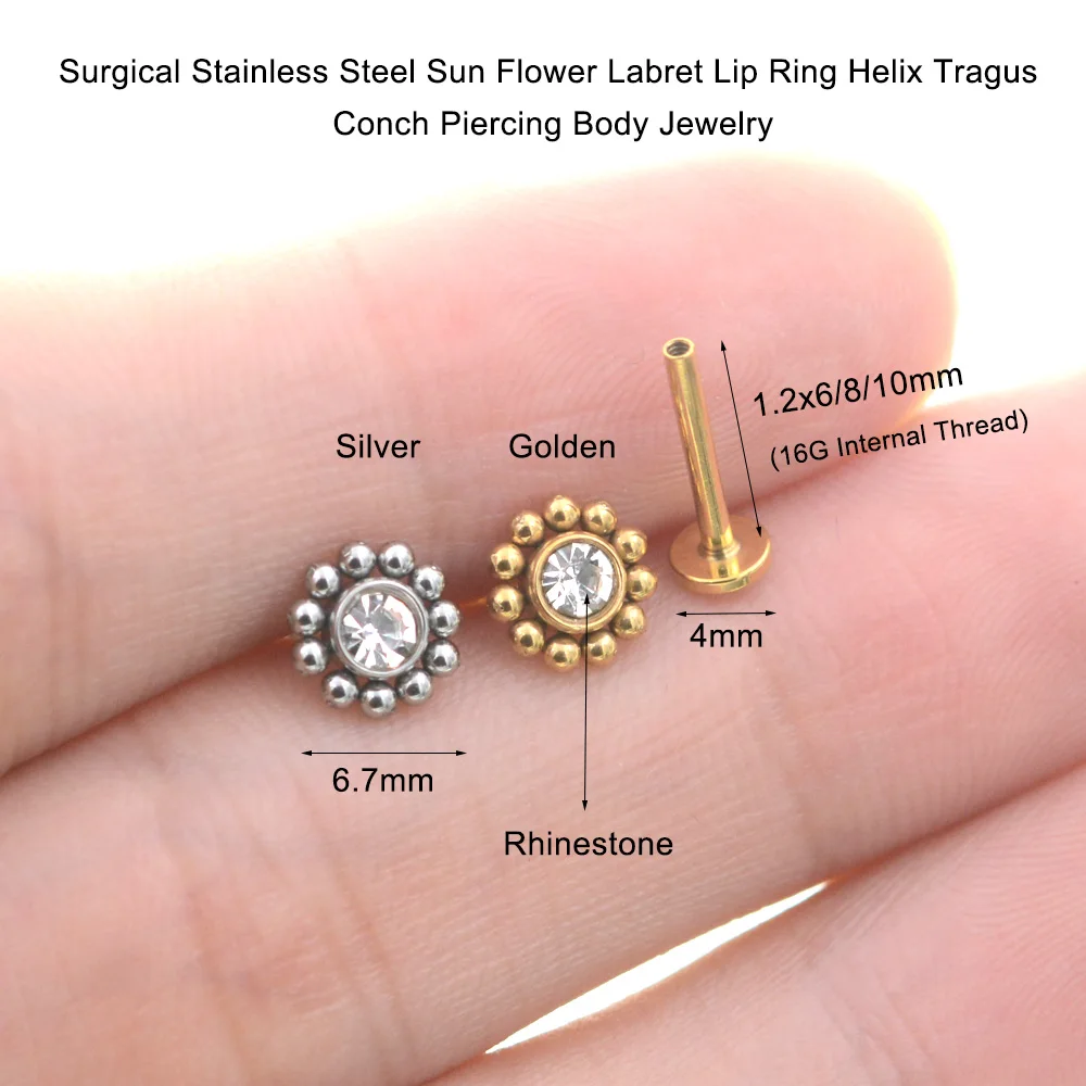2Pcs 1.2x6/8/10mm Bar Sun Flower Helix Piercing Tragus Cartilage Earrings Conch Labret Lip Ring Nose Stud серьги Ear Jewelry 16G piercing jewelry,body piercing earrings,ear piercing jewelry,metal jewelry,body piercing jewelry,body jewelry