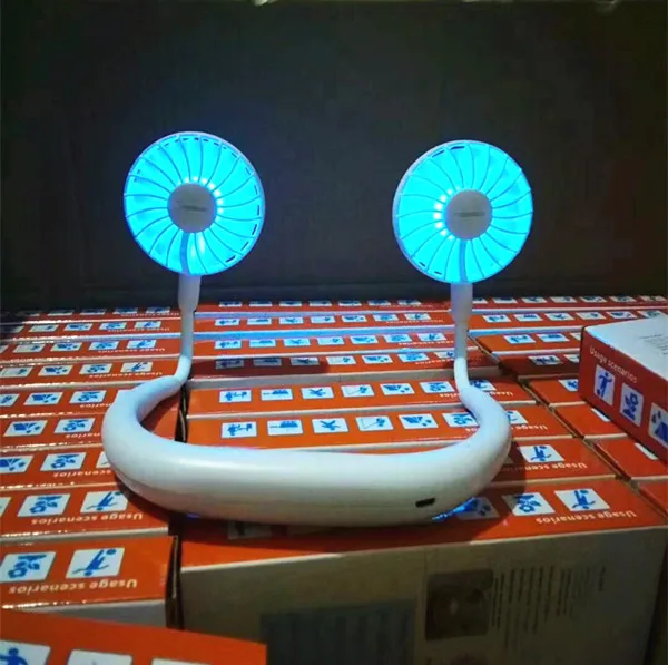 

Discoloration lamp LED Portable USB Rechargeable Neckband Lazy Neck Hang Style Dual Cooling Mini Fans