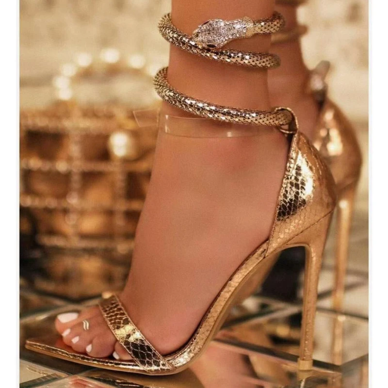 Women Golden Snake Wrapped Sandals 