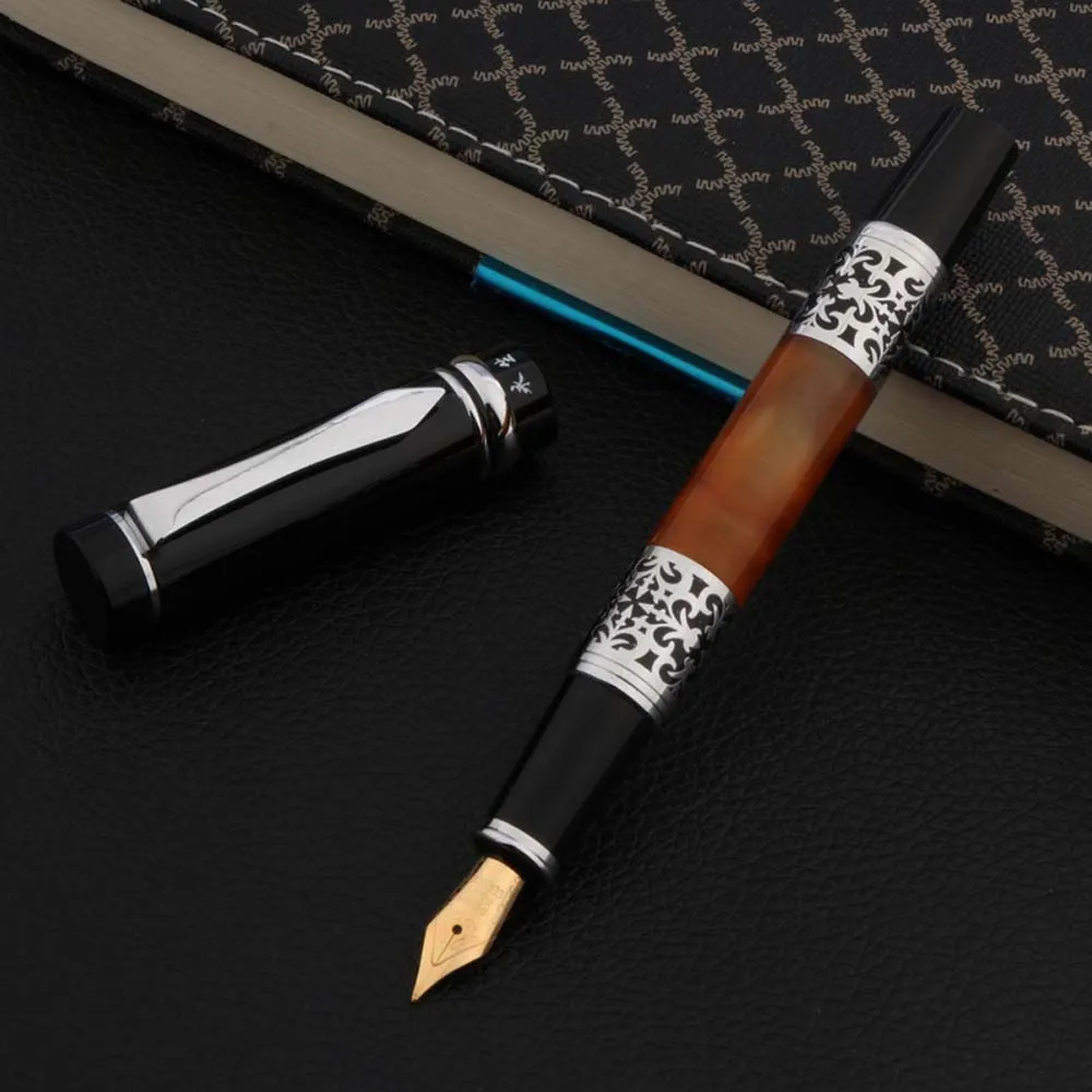 luxury High quality brand Yong Sheng Fountain Pen black Metal Acrylic classic with silver Medium Nib gift calligraphy ink pens | Канцтовары