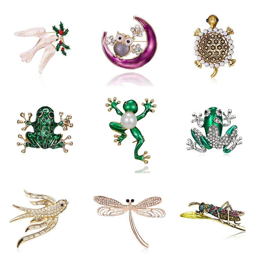 Rinhoo Милая лягушка Кузнечик Ласточка брошь в форме Совы Стразы черепаха Стрекоза
