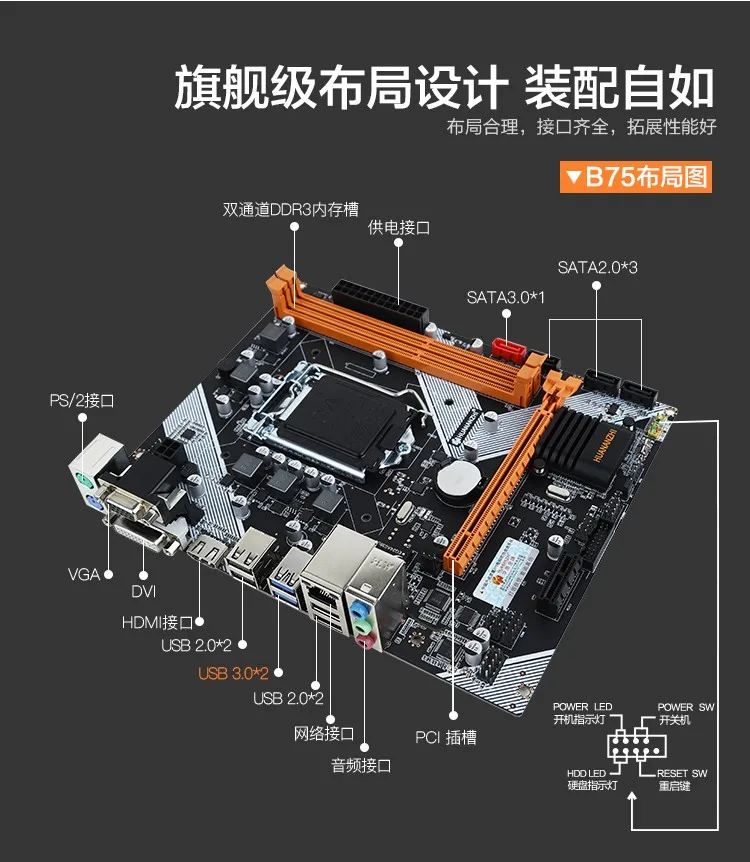 HUANANZHI B75 настольная материнская плата LGA1155 для i3 i5 i7 cpu поддержка памяти ddr3