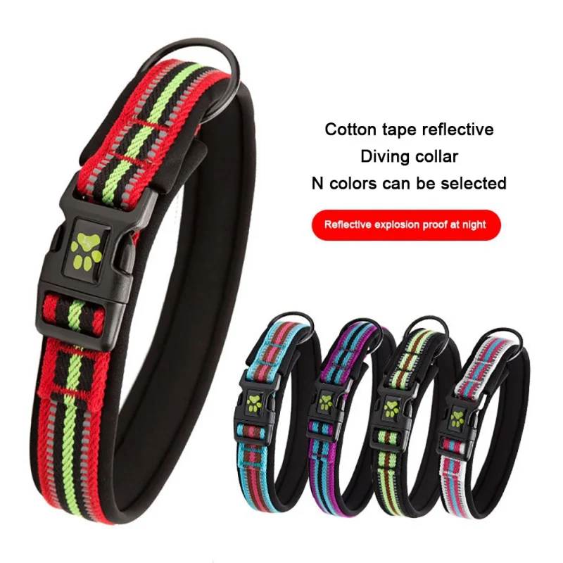 

High Quality Dog Personalized Collar Black Buckle Collar Diving Cloth Reflective Medium Large Dog Collars