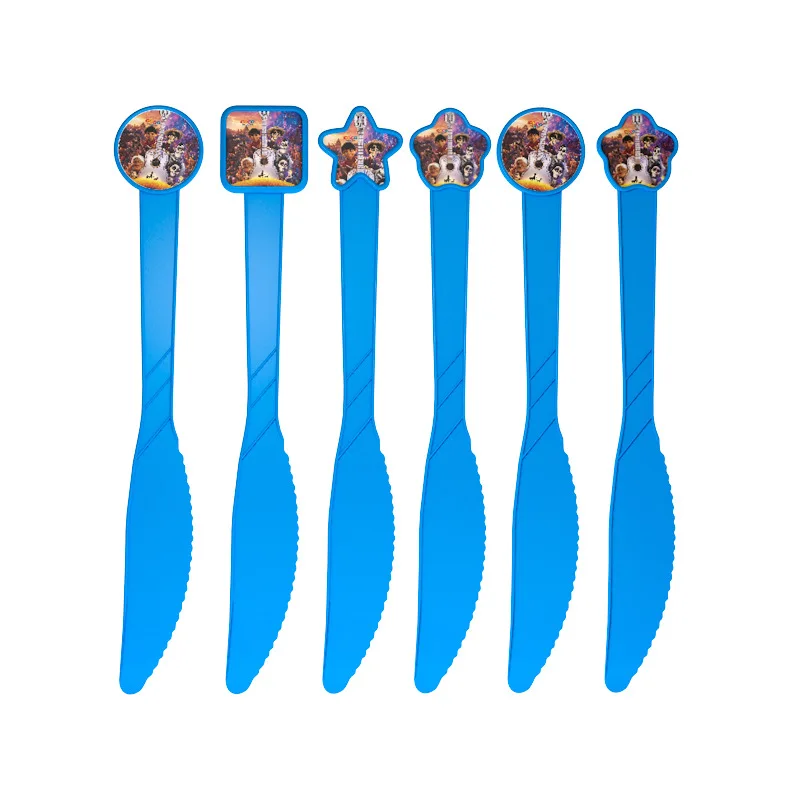Knife-6Pcs COCO тематическая вечеринка на день рождения украшения для детей Одноразовый бумажный стаканчик, тарелка соломенная скатерть Anniversaire принадлежности для дня рождения - Цвет: Knife-6Pcs