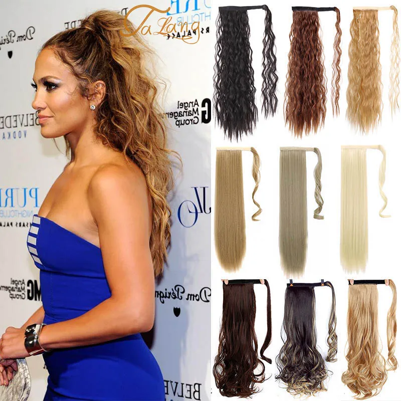 

TALANG Synthetic Hairpiece Corn Wavy Long Ponytail Wrap on Clip Hair Extensions Ombre Brown Pony Tail Blonde Fack Hair