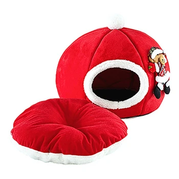 

Christmas Red Tent Cat Litter Plush Pet Sleeping Bed Warm Winter Cat Nest Mat 449C