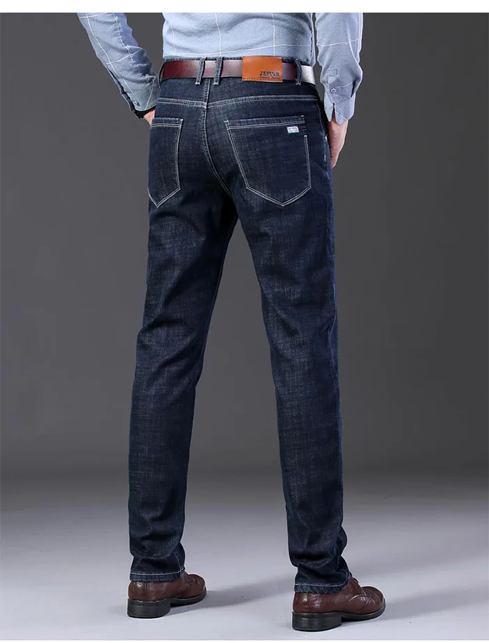 winter Warm Fleece Men's Jeans thick Stretch Elastic Denim Jean men Classic Style Straight Brand Business Blue Cotton Pants 42