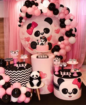 

Round circle background baby shower table party decor cute panda birthday banner elastic 3 cylinder plinths cover YY-285