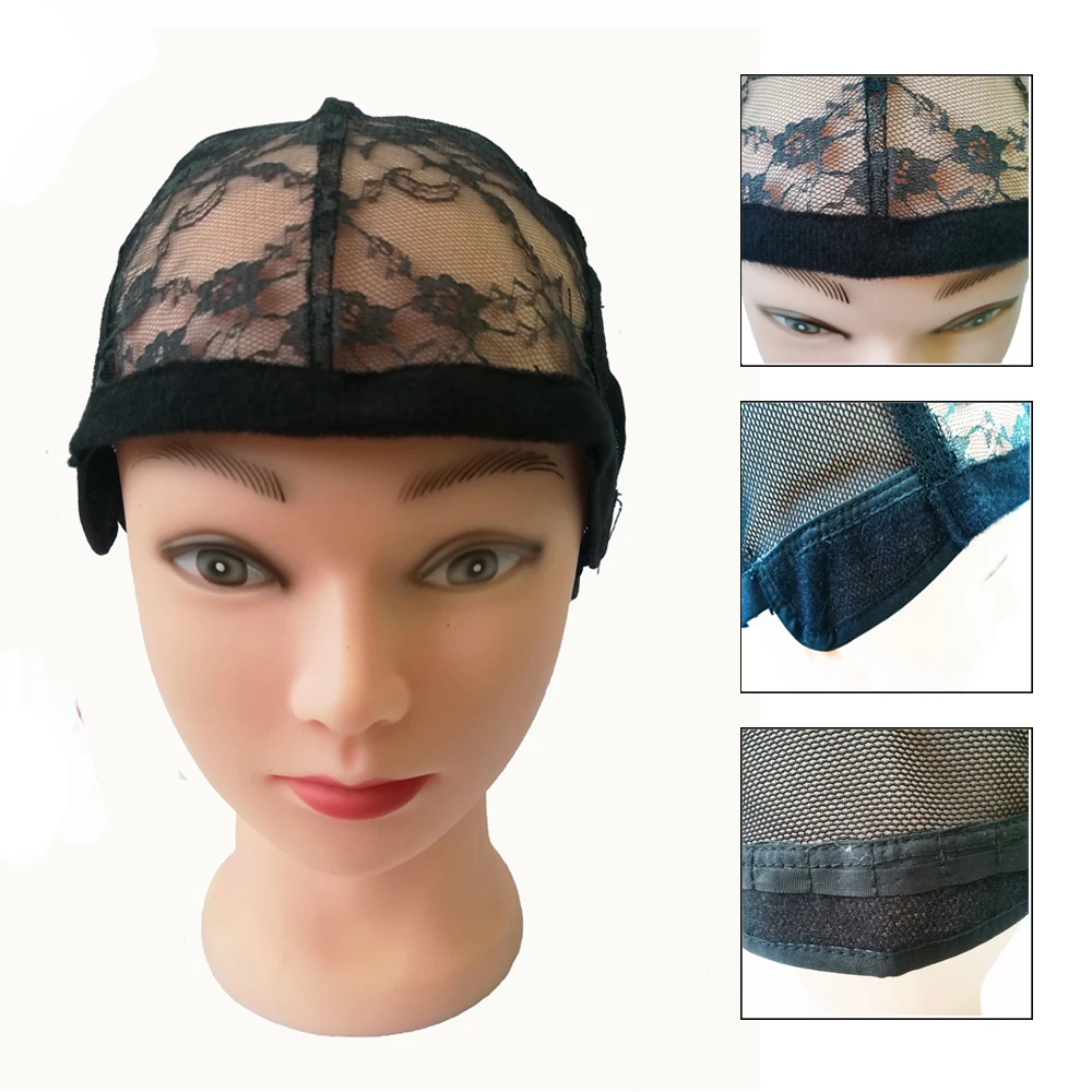 

1pcc Rose Lace Wig Caps For Wig Making Weave Weaving Cap Stretchy Net Mesh With Adjustable Strap Black Dome Wig Cap