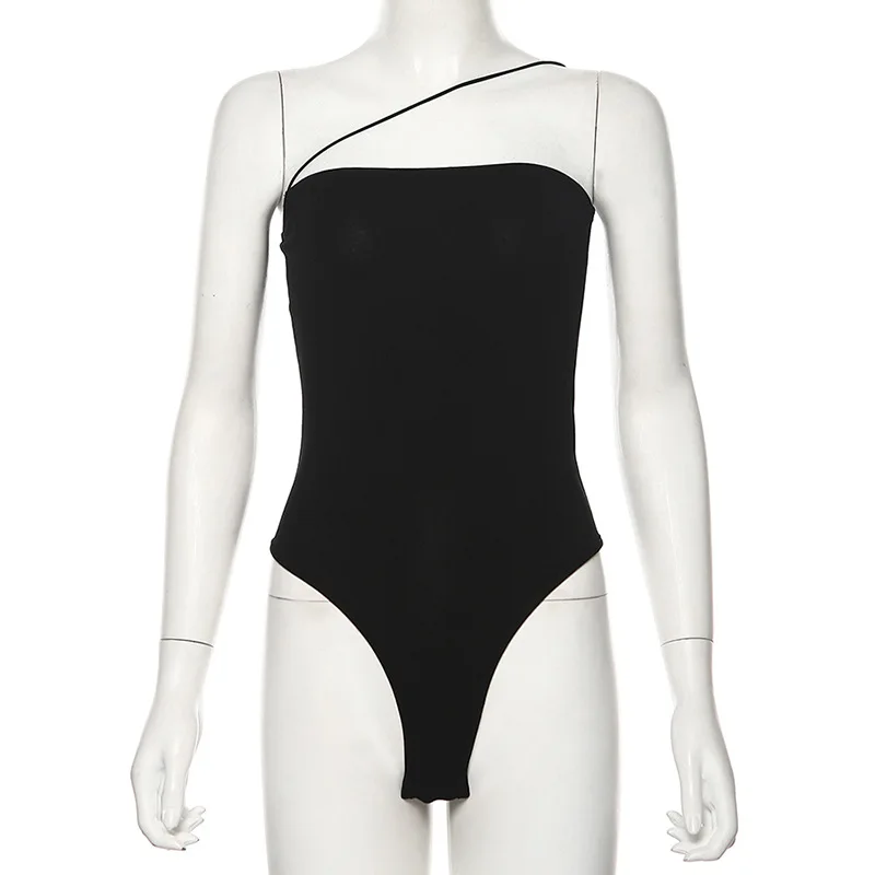 Cotton Strapless Bodysuit Women Summer Sexy One Shoulder Off Shoulder Rompers Solid Backless Party Bodysuits suit clothes top