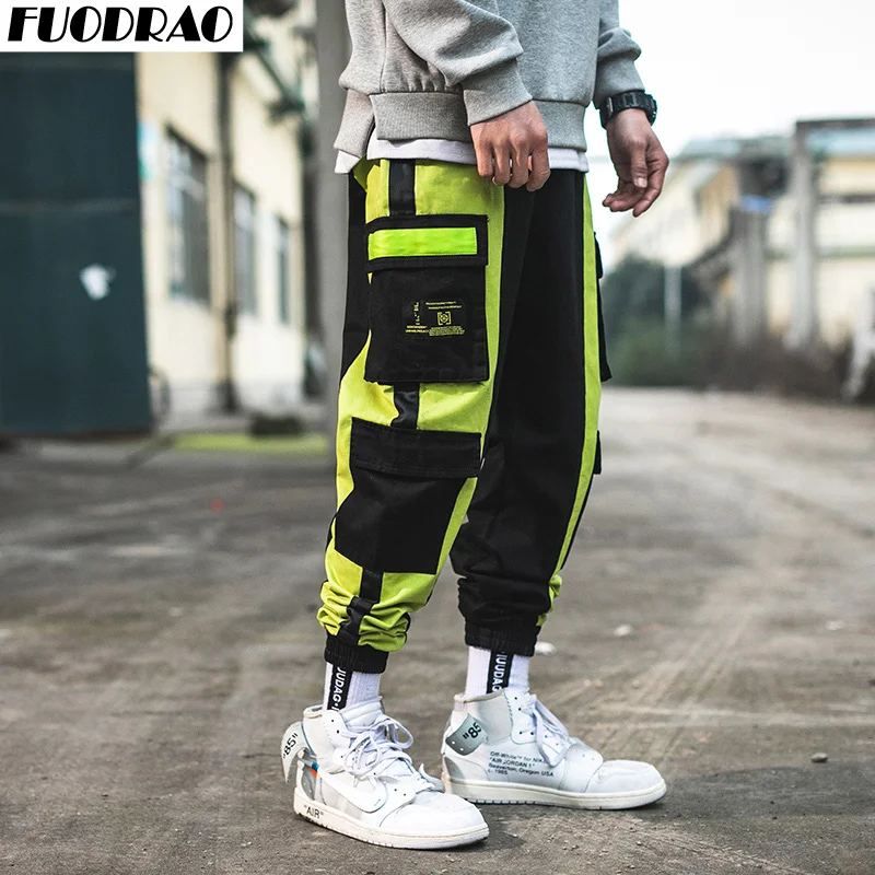 FUODRAO хип-хоп уличные брюки карго мужские хлопковые брюки для бега мужские лоскутные шаровары с карманами корейские повседневные штаны K257