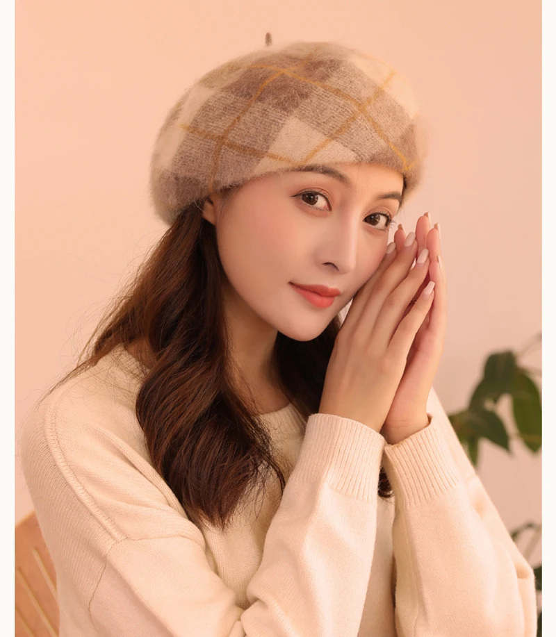 Beret Women Winter Angora Wool Hat Warm 