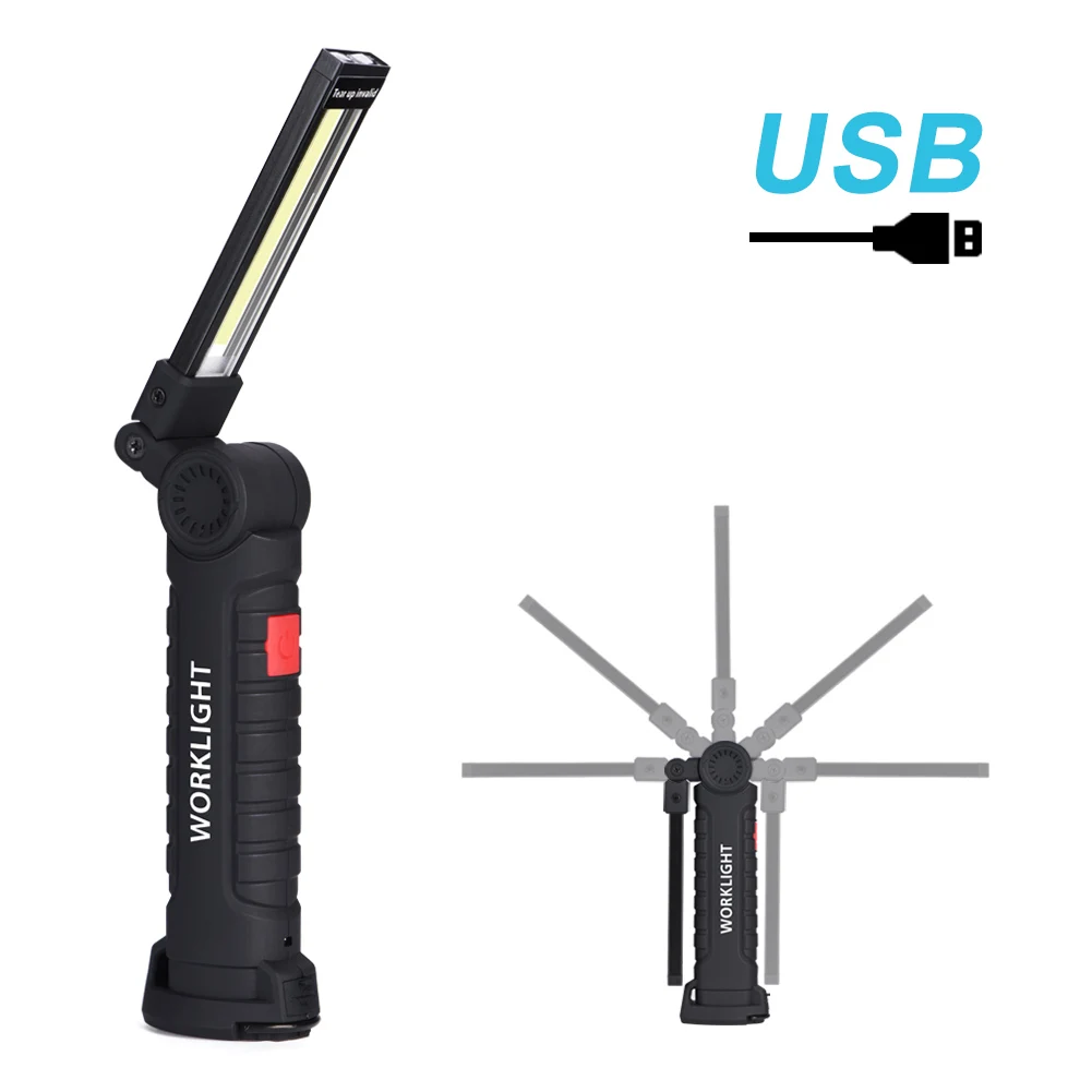Rechargeable Work Light Led Portable Light USB Battery Work Lights COB With Stand Red