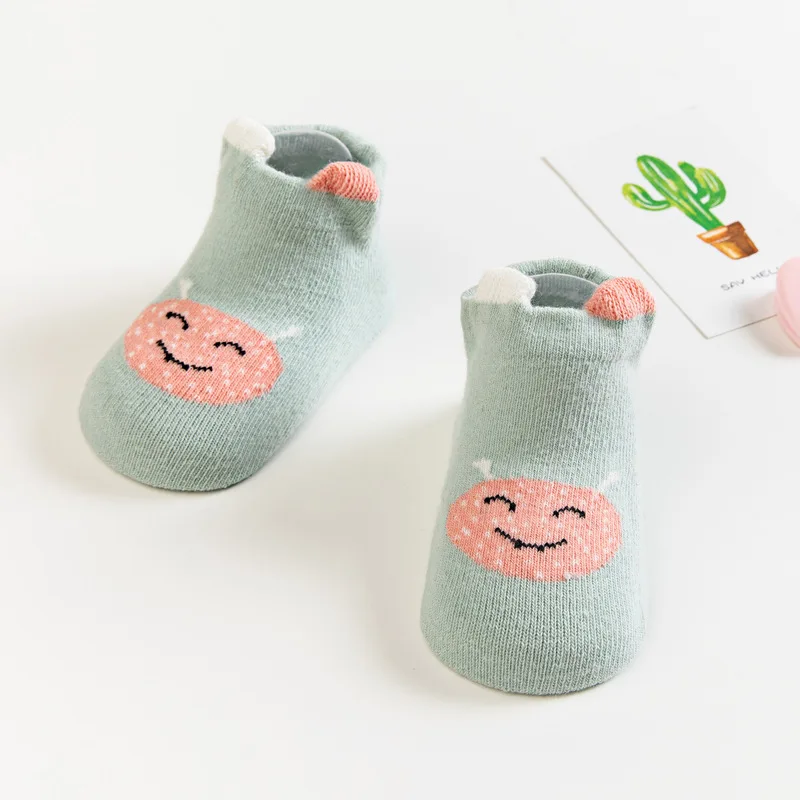Oeak/милые носки для малышей с мультяшным монстром носки для младенцев из чесаного хлопка нескользящие носки для малышей от 0 до 3 лет, Новинка - Цвет: green