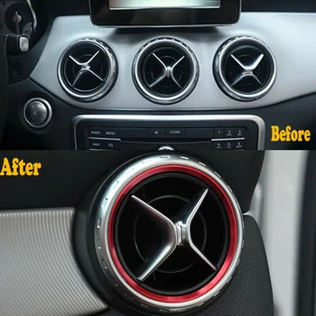 

5pcs Class Red Aluminum Air Conditioner Vent Inner Trim Ring Central Panel Cover Interior Decor For Mercedes Benz CLA GLA