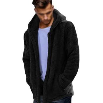 

Men Jacket Autumn Winter Fashion Hooded Jacket Solid Color Thick Warm Plush Coat For Men Hot