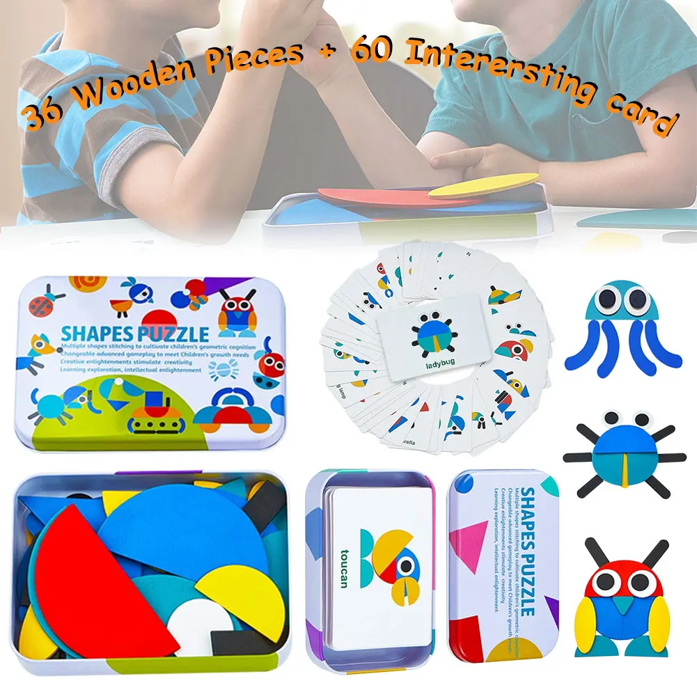 

Wooden Pattern Blocks Animals Jigsaw Puzzle Sorting and Stacking Games Developmental Brain Educational Blocks Puzzle Box Kid Toy