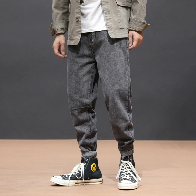 

Fashion Streetwear Men Jeans Loose Fit Retro Wash Black Gray Harem Jeans Men Spliced Designer Hip Hop Jeans Homme Big Size 28-42