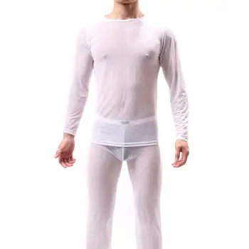 

KWAN.Z men's sleepwear sleep top ice silk nylon men silky sleep shirt camison hombre home mesh clothes for men nightshirt men