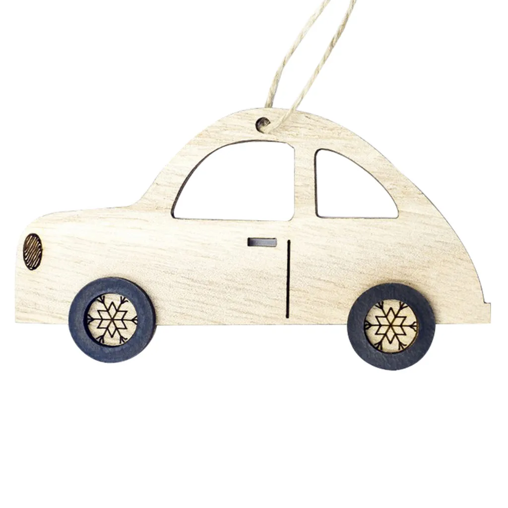 Christmas Decorations Mini Christmas Tree Painted Wooden Car Decoration Pendant Home Decor - Цвет: White