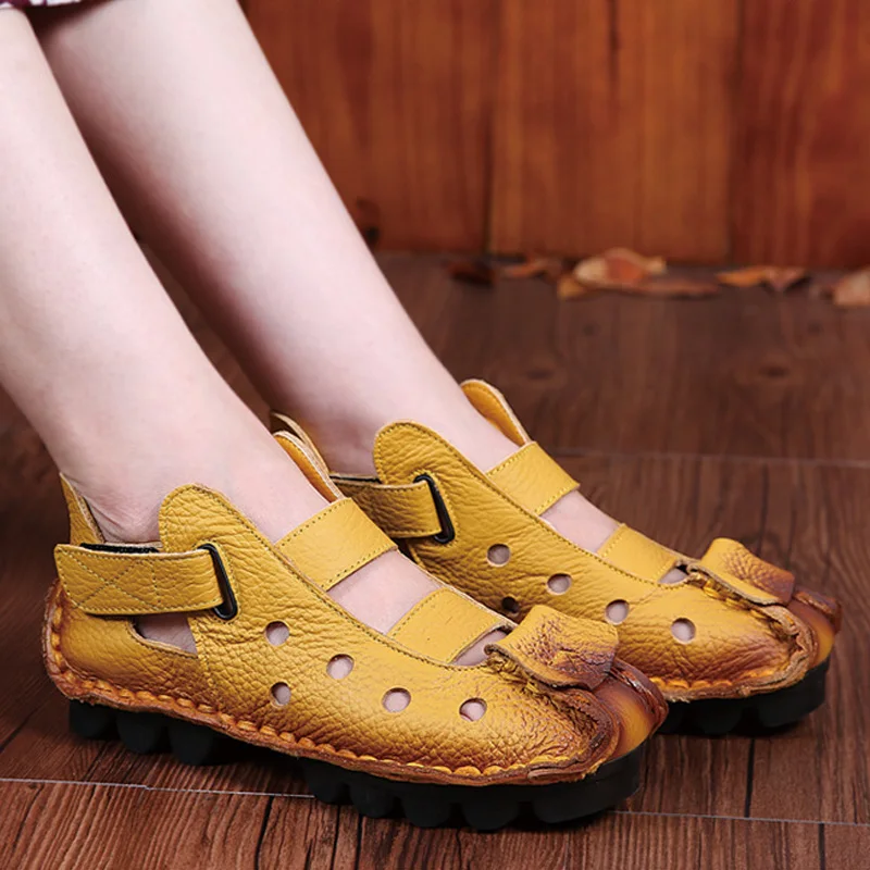 

2020 Hot Summer Women Shoes Vintage Handmade Women Flats Genuine Leather Shoes Ladies Moccasins Soft Bottom Loafers Plus Size 42