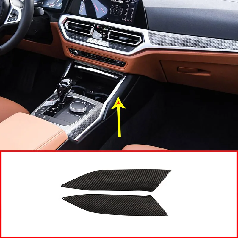 

2pcs Carbon Fiber Style ABS Chrome Car Center Console Decoration Trim For BMW 3 Series G20 G28 325li 2019 2020 Accessories