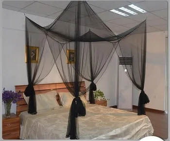 

Black Large four door square mosquito net with steel wire bottom and no bottom folding single and double door magic mosquito net