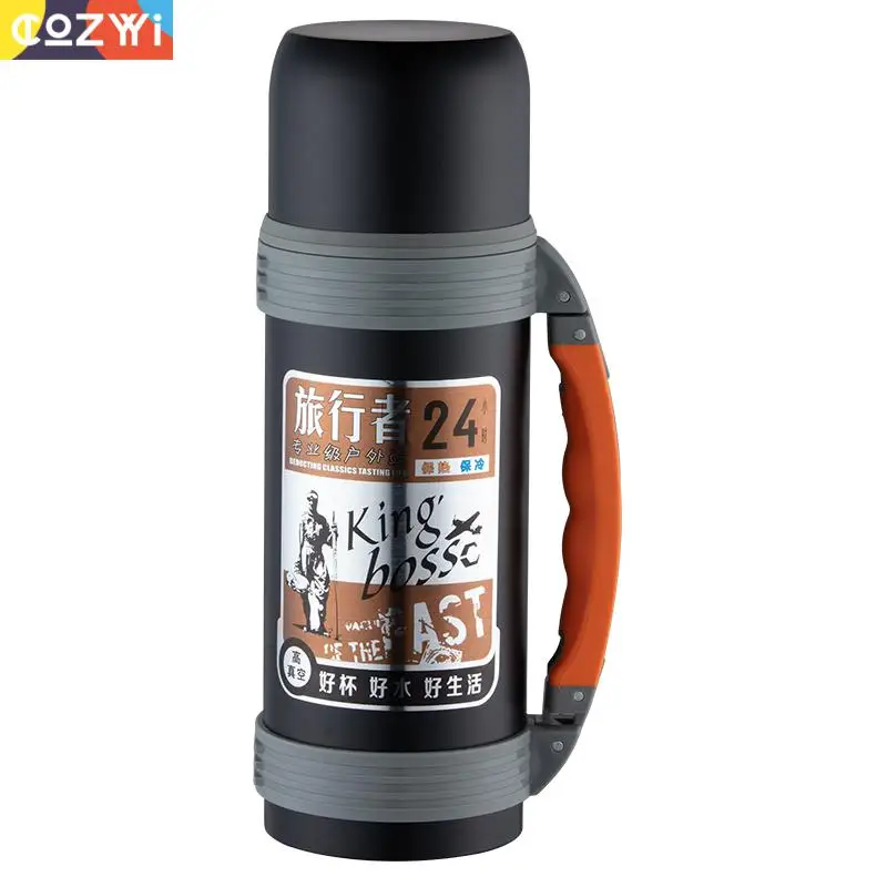 Online Botella termo de viaje de 1200 ml, taza de café grande al aire libre, frasco de vacío de agua caliente para invierno, Termica, vaso de acero inoxidable