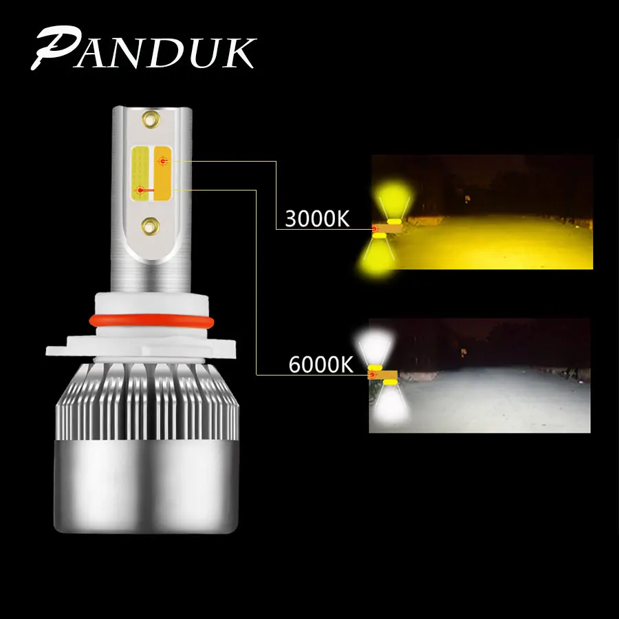 PANDUK 2 предмета для автомобильных фар H1 светодиодный H3 H4 H7 H1 светодиодный супер яркий 3000 К 6000 двойная цветная фара H11 9005 светодиодный 9006 HB4 880