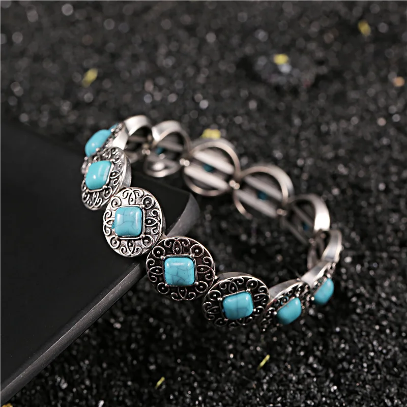 

Bohemian Antique Gold Silver Rhinestone Bracelet Natural Stone Bangle For Women Charms Jewelry Accessories