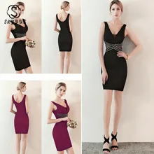 Skyyue вечернее платье с двойным v-образным вырезом женские вечерние платья замок-молния со стразами Robe De Soiree сексуальные открытые вечерние платья C162-DS1