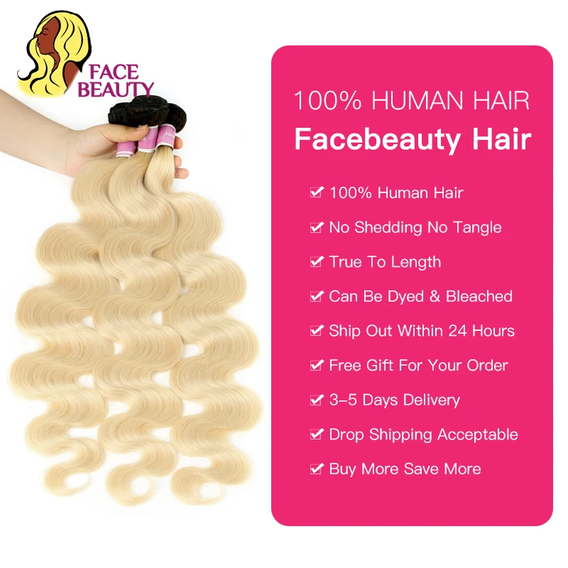 Facebeauty 1B/613 Ombre светлый цвет перуанская волна тела 2/3/4 Человеческие волосы Remy