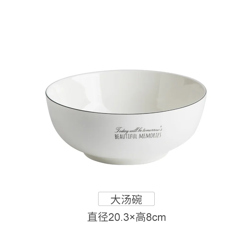 8 inch soup bowl Ручная роспись в скандинавском стиле Бытовая Посуда черная линия керамическая посуда чаша тарелка Рыбная тарелка набор фарфоровая посуда - Цвет: 8 inch soup bowl