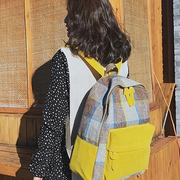 

Fashion Casual Suede Plaid Lady Student Canvas Backpack Schoolbag 2020 New Large Capacity Travel Shoulder Bag Mochila Feminina