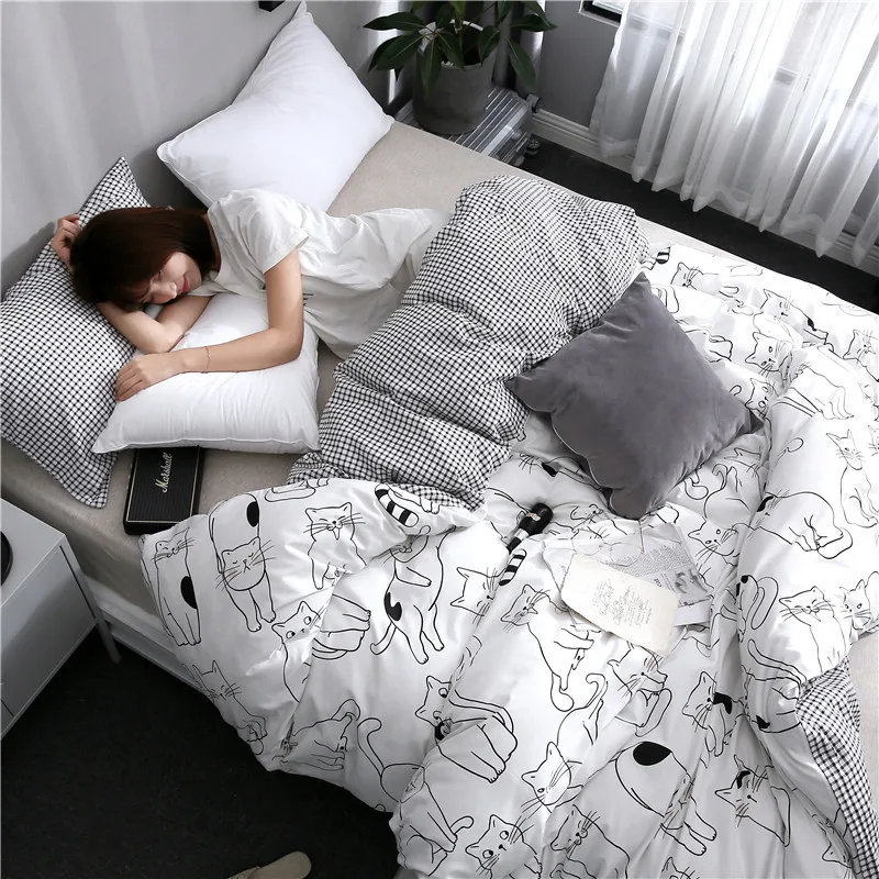 Комплект постельного белья с мультяшным котом хлопок кавайное одеяло для женщин