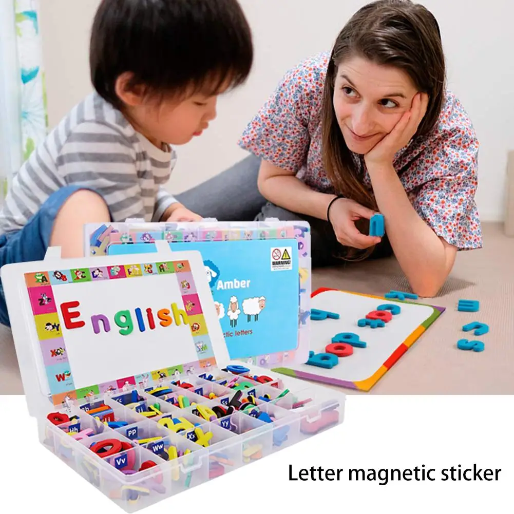 

English Uppercase Lowercase Letters Magnetic Stickers with Baseboard Pre-school Educational Kit Kids Educational Sticker Toys