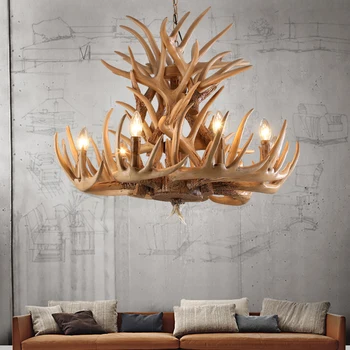 

1 Nordic retro Antlers Villa Chandelier Lighting American vintage Kitchen Hanglamp Resin resturant living room Chandelier Lustre