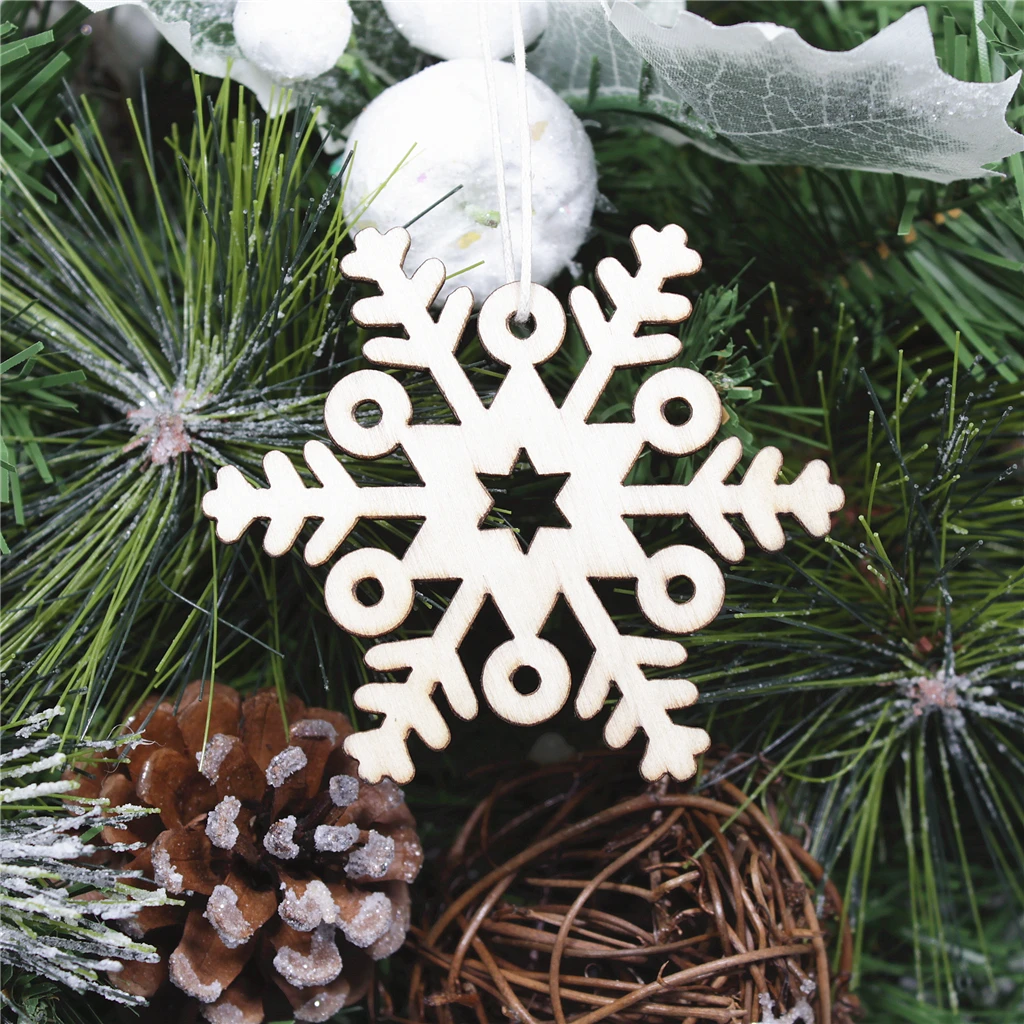 10PCS Wooden Snowflakes Ornaments Christmas Wood Snowflake Hanging  Decorations Christmas Tree Wooden Pendant 