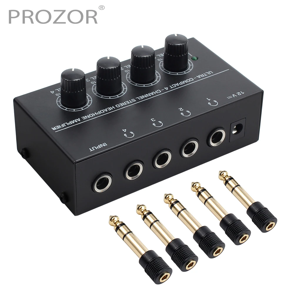 PROZOR 4 Channels Headphone Audio Stereo Amplifier Ultra compact Amplifier AMP With 6 35mm to 3 5mm Adapter 1 4 TRS Connector