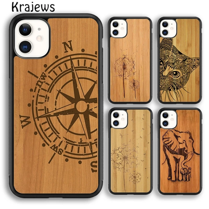 Krajew бамбуковый Деревянный чехол для телефона с животными iPhone 5 SE 6s 7 8 plus X XR XS 11 12 pro