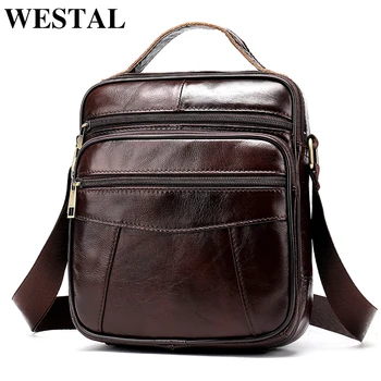 

WESTAL men's bags genuine leather crossbody bag men's shoulder bag for men vintage male solid messenger flaps zipper handbags