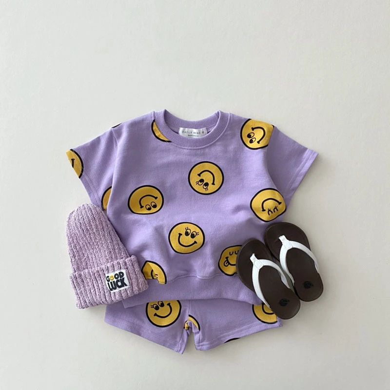 newborn baby clothing gift set Spring Summer New Cotton Baby Clothes Set Boys And Girl Cute Smiley Print Tops + Shorts 2pcs Kids Children Clothing Suit baby's complete set of clothing