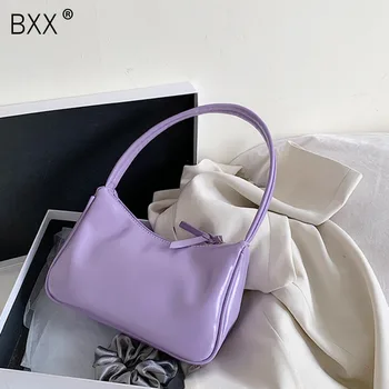 

[BXX] Fashion Solid Color PU Leather Shoulder Bags For Women 2020 Summer Simple Handbags and Purses Female Travel Bags HM648