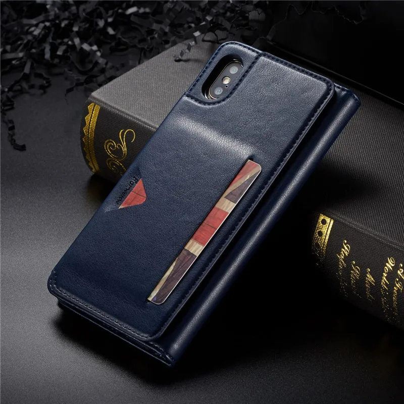Магнитный кожаный чехол для Apple iPhone 11 Pro 8 7 6s 6 Plus XR X XS Max чехол-книжка для iPhone 6s 7 8 Plus чехол-кошелек для карт - Цвет: Синий