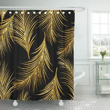 

Pattern of Golden Palm Leaves in Gold Artdeco 20S Shower Curtain Waterproof Polyester Fabric 72 x 72 Inches Set with Hooks