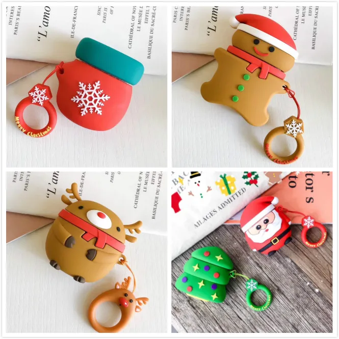 

For Apple Airpods Case 3D Cartoon Deer Snowman Cute Headphone Cover Silicone Wireless Bluetooth Earphone Case Christmas Gift