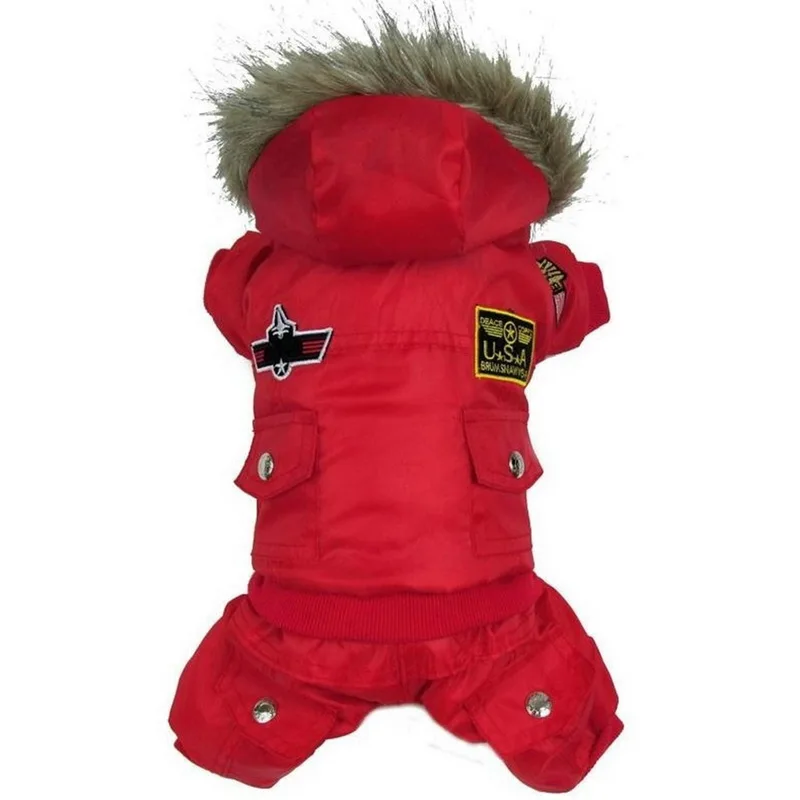 Red Одежда для домашних животных, для маленьких собак, кошек, с подкладкой, с капюшоном, комбинезон, штаны, новая зимняя утепленная одежда, пуховик, для щенков, теплые пальто - Цвет: Red